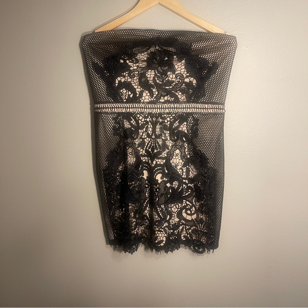 Express Black & Tan Lace Fit-and-Flare Mini Dress • Size 12 • Cream Lining
